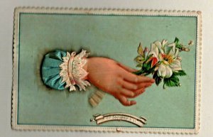 Vintage 1880's Victorian - Die Cut - 3D - Woman's Hand with Cloth Sleeve Flowers