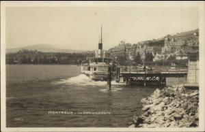 Montreux Switzerland Steamer Ship at Dock c1915 Real Photo Postcard