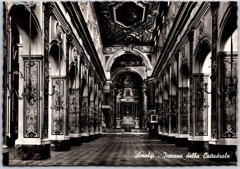 Amalfi Interno della Cattedrale Italy Catholic Church Real Photo RPPC Postcard