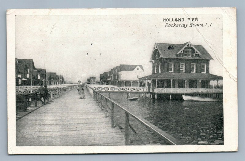 ROCKAWAY BEACH LONG ISLAND NY HOLLAND PIER ANTIQUE POSTCARD