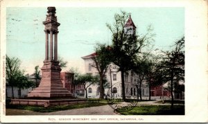 Vtg Savannah Georgia GA Gordon Monument and Post Office 1905 Postcard 