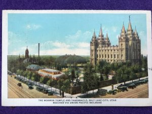 Vintage Postcard 1940 Mormon Temple Salt Lake City Utah Union Pacific Railroad