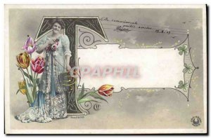 Old Postcard Fantaisie Letters Letter T