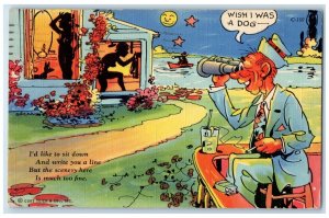 1951 Man Peeping Girls Bathing Dog Risque Comic Humor Largo Florida FL Postcard