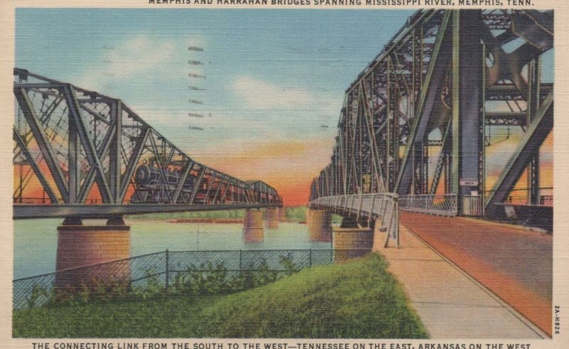 Postcard Memphis + Harrahan Bridge Spanning Mississippi River Memphis TN