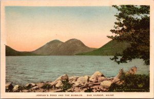 Jordan's Pond and the Bubbles, Bar Harbor ME Hand Colored Vintage Postcard Y79