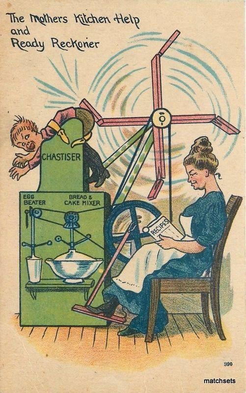 C-1910 Child Chastiser Mother's Helper machine humor postcard 4879