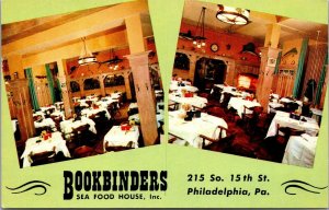 Vtg Philadelphia PA Bookbinders Seafood House Restaurant Dining Room Postcard