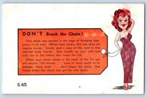 Sexy Woman Postcard Curly Hair Don't Break The Chain c1930's Unposted Vintage