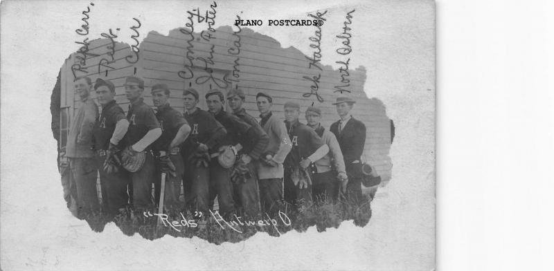 ANTWERP, OHIO THE  REDS EARLY 1900'S BASEBALL TEAM WITH EQUIPMENT RPPC 