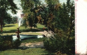 Vintage Postcard Fountain & Bridge Landmark Elizabeth Park Hartford Connecticut