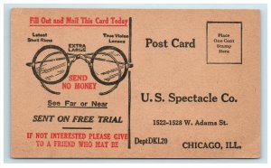U.S. Spectacle Co. Advertising Postal Card Postcard Eye Glasses Chicago IL