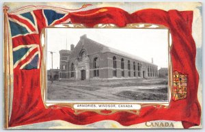 Vintage 1914 Windsor Canada Armories Postcard Union Jack Flag Design