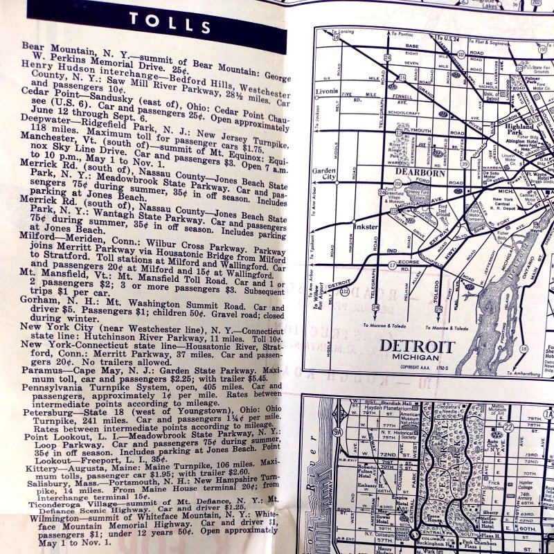 1956 Northeastern States AAA Road Map Detailed Interesting Vintage