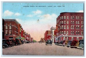 c1940 Looking North Broadway Classic Cars Exterior Albert Lea Minnesota Postcard