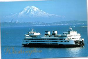 Mt. Rainier over Puget Sound with Ferry