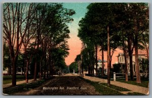 Postcard Stamford CT c1912 Washington Ave Street View Sunset