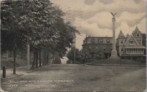 Postcard Soldiers and Sailors Monument Wilmington DE 1908