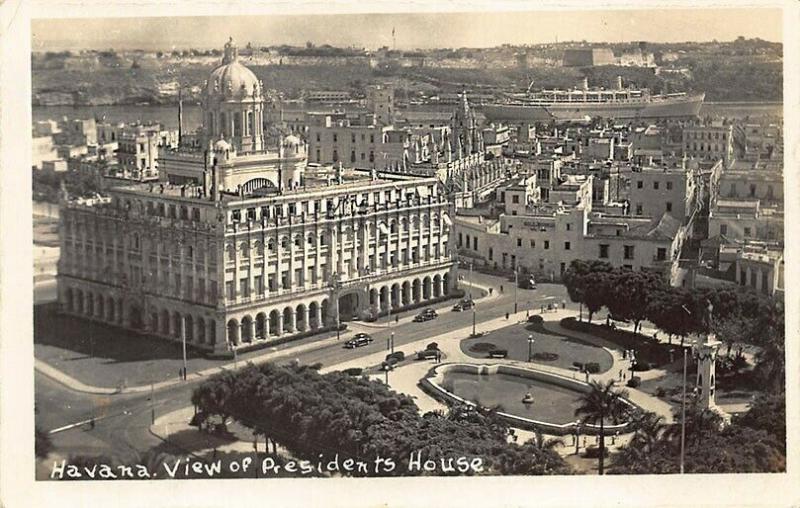 Habana Cuba Presidential Palace Aerial Harbor View & Ship Real Photo Postcard