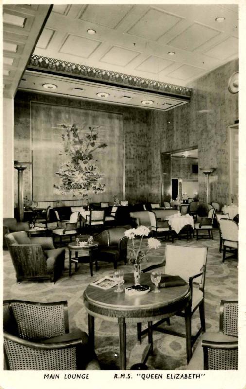 RMS Queen Elizabeth, Main Lounge - RPPC