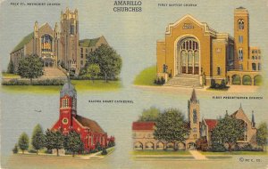 Baptist, Presbyterian, Methodist Churches, Amarillo, TX 1955 Vintage Postcard