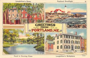 Portland Maine 1940s Greetings Postcard Multiview Lighthouse 