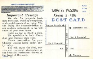 TORONTO, Ontario Canada  YANGTZE PADOGA CHINESE RESTAURANT  Roadside  Postcard