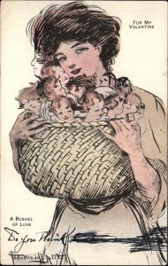 Sadie Wendell Mitchell Beautiful Woman Basket of Babies For Valentine Postcard