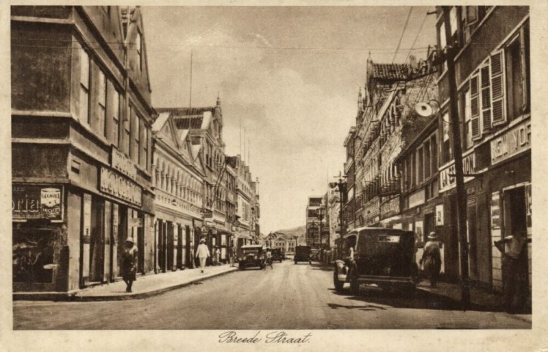 curacao, D.W.I., WILLEMSTAD, Breede Straat, Calle Ancha, Cars (1930s) Postcard