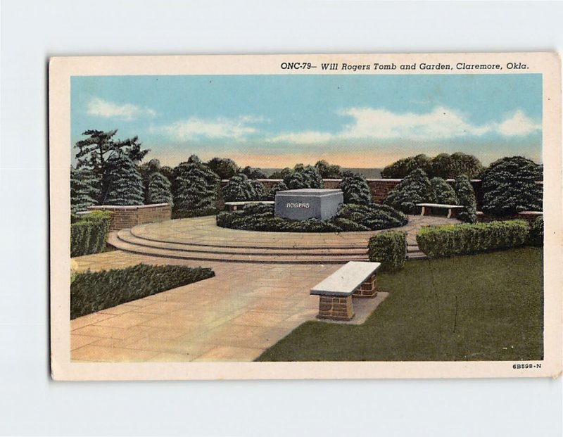 Postcard Will Rogers Tomb and Garden, Claremore, Oklahoma 