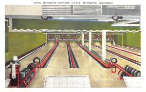 Marinette WI Hotel Marinette Bowling Alley's, linen Postcard