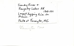 ME - Farmington circa 1910. Sandy River & Rangeley Lakes Railroad Car.