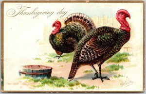 1900's Thanksgiving Day Turkeys Greetings And Wishes Card Posted Postcard