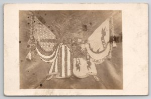 RPPC Patriotic USA WWI Era First Regiment Flag Memorial DIsplay Postcard C22