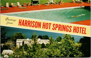 Greetings From Harrison Hot Springs Hotel Harrison BC Pool UNUSED Postcard D89