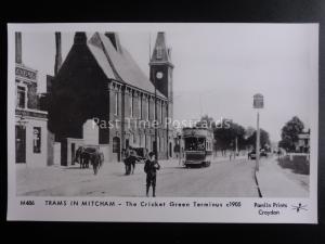 London Tram TRAMS IN MITCHAM CRICKET GREEN TERMINUS Pamlin Print Postcard M486