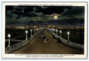 1917 Overlooking Dallas Oak Cliff Viaduct at Moonlight Dallas Texas TX Postcard