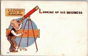 Telescope Maker, JP Farsee, Looking Up His Business c1907 Vintage Postcard D42