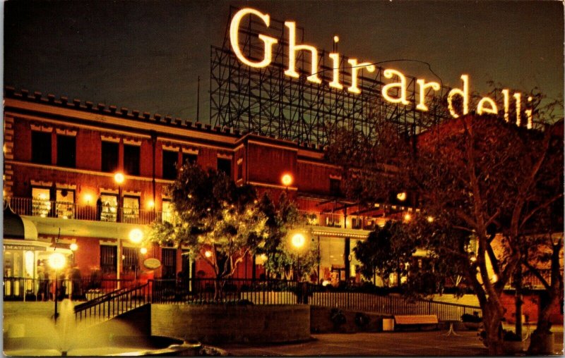 Postcard Ghirardelli Square San Francisco California NIGHT VIEW CHROME 