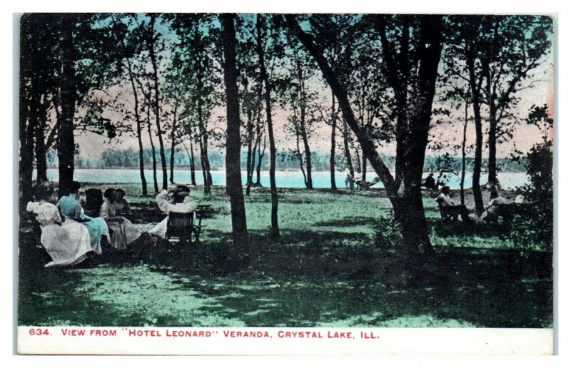 1914 View from Hotel Leonard Veranda, Crystal Lake, IL Postcard *6L(3)19