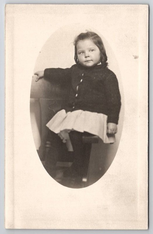 RPPC Cute Little Girl Sweet Smile on Chair Oval Masked Photo Postcard C26