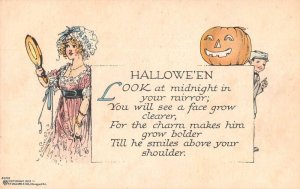 Halloween Greetings Girl in Bonnet with Mirror Volland Vintage Postcard AA51841