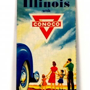 Circa 1950 Illinois Travel Road Map Conoco Dealer Hottest Brand Going