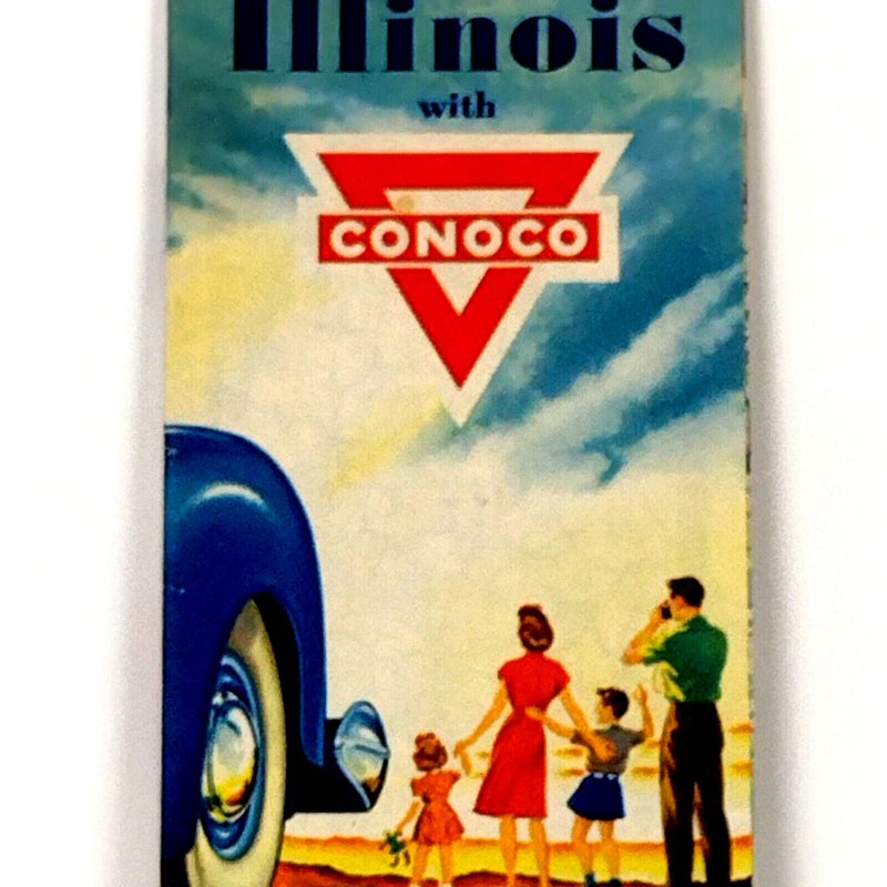 Circa 1950 Illinois Travel Road Map Conoco Dealer Hottest Brand Going