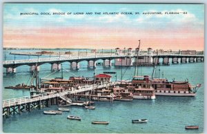 c1920s St. Augustine FL Dock Steamships Bridge of Lions Yacht Boat Atlantic A221