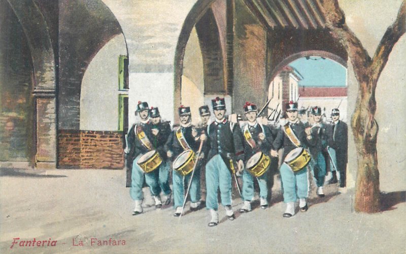 Italy regimental military Infantry Fanfare uniforms vintage postcard 