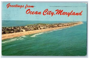 Ocean City Maryland MD Postcard Aerial View Bathing Beach Sinepuxent Bay c1969