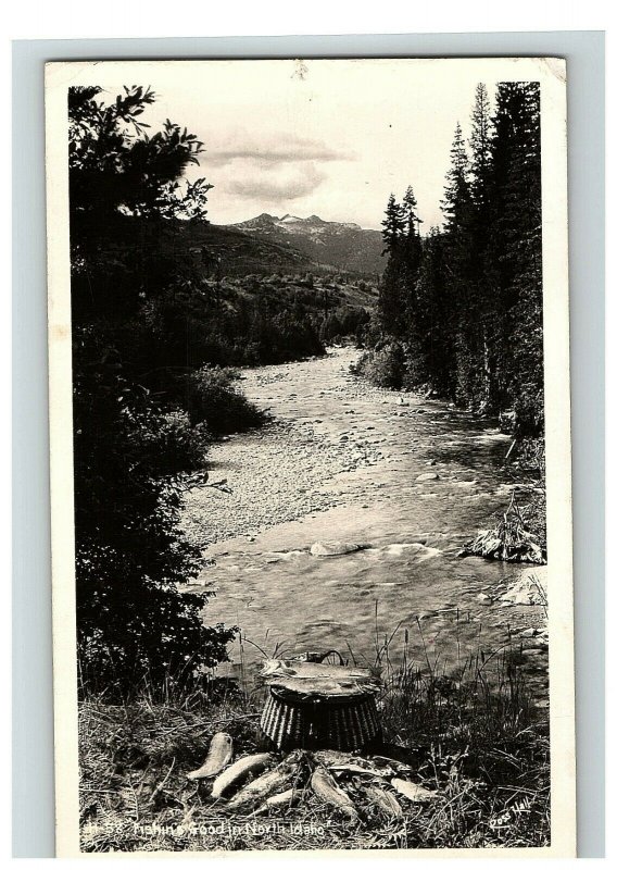 1952 Rppc Vtg Postcard Real Photo Fishing Food In North Idaho River Fish 