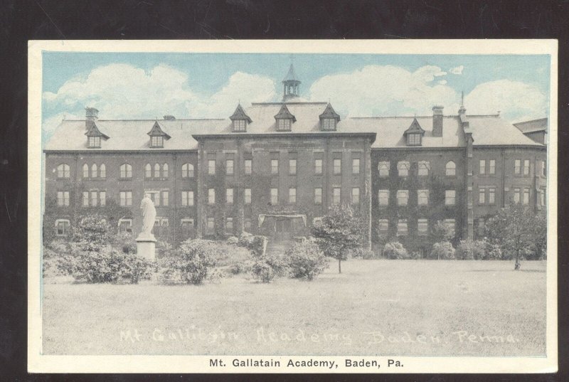 BADEN PENNSYLVANIA PA. MT GALLATAIN ACADEMY COLLEGE VINTAGE POSTCARD