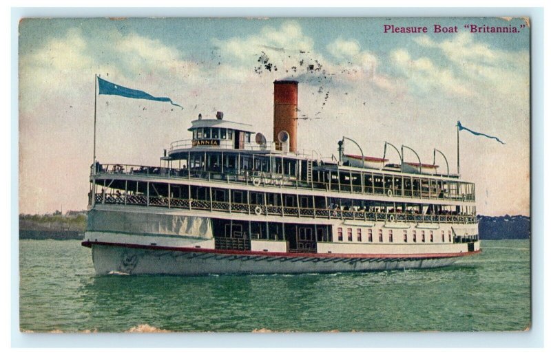 Pleasure Boat Britannia Steamer 1911 Detroit Michigan Vintage Postcard 